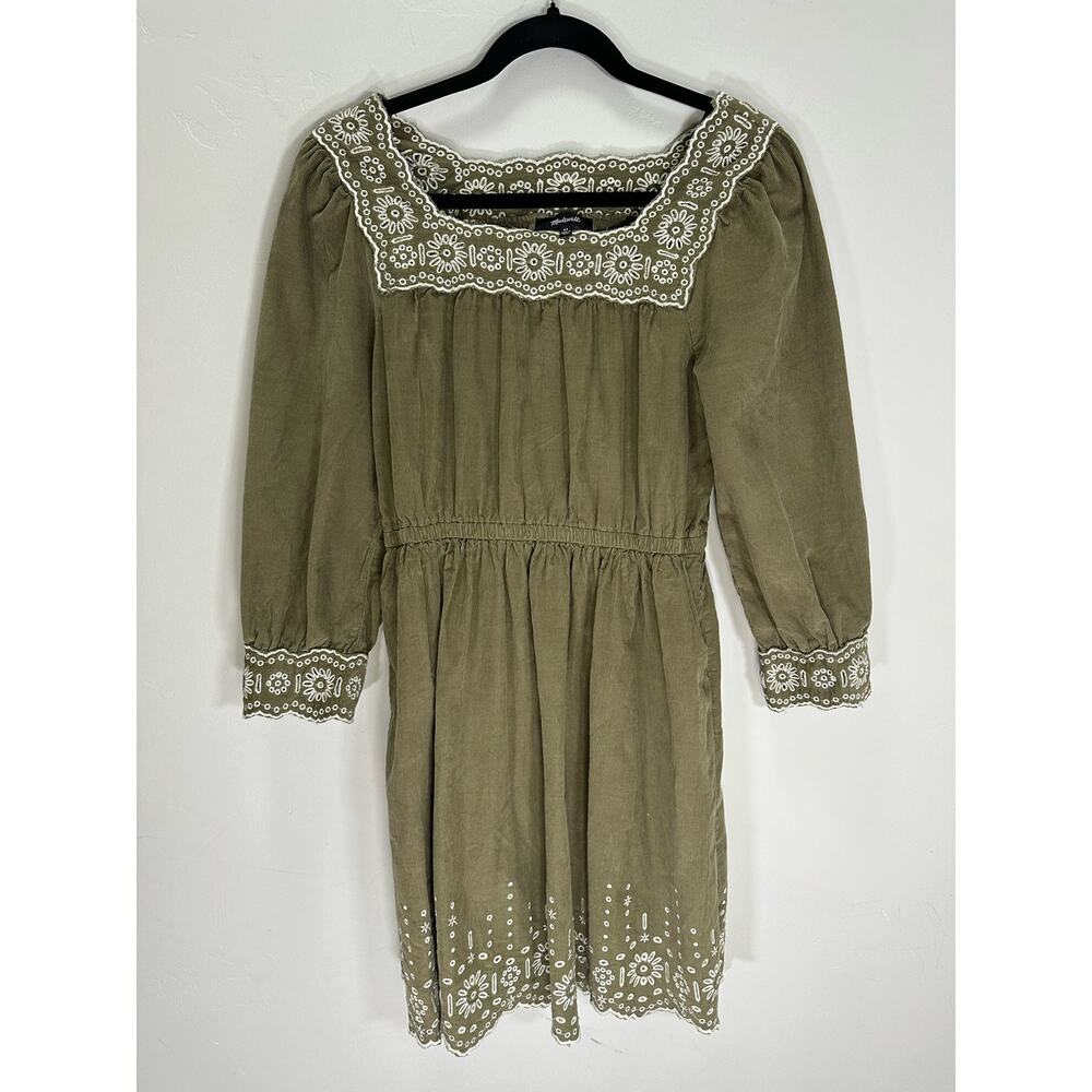 Madewell Embroidered Corduroy Square Neck Mini Dress size XS